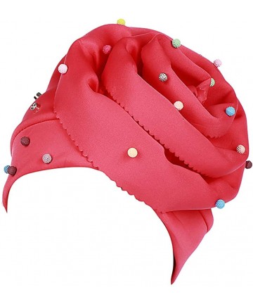 Skullies & Beanies Women Cotton Wrap Cap - India Floral Hat Muslim Chemo Beanie Hats - Watermelon Red - CX18QY5LTX7 $19.54