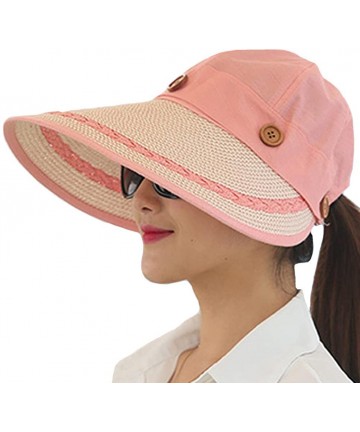 Sun Hats Women's Summer Beach Travelling Sun Hat UV Wide Brim Visor Caps - Pink - CN12IKQNOG9 $16.63