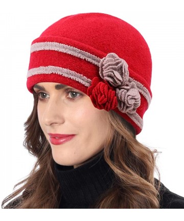 Bucket Hats Womens Bucket Hat for Winter 100% Wool Chemo Cap for Cancer Patient C021 - C022-red - C918ASN6RGA $22.67