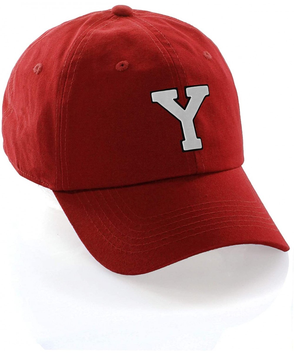 Baseball Caps Customized Letter Intial Baseball Hat A to Z Team Colors- Red Cap Black White - Letter Y - CQ18NTERZYH $17.95