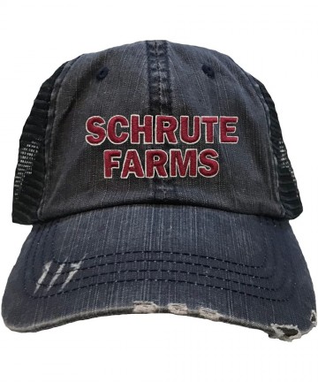 Baseball Caps Adult Schrute Farms Embroidered Distressed Trucker Cap - Navy/ Navy - CH18C7EEWAT $32.74