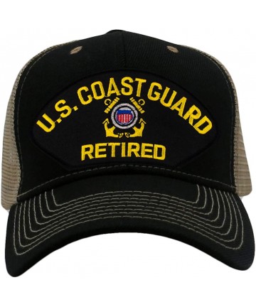 Baseball Caps US Coast Guard Retired Hat/Ballcap Adjustable One Size Fits Most - Mesh-back Black & Tan - CV18NR7QX6G $31.64