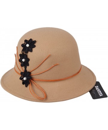 Bucket Hats Womens Flower Sun Hat Wool Felt Bucket Hat - Khaki - CZ12N5M332E $16.75