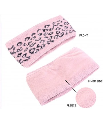 Cold Weather Headbands Soft Leopard Cable Knit Fuzzy Lined Head Wrap Headband Ear Warmer Stretch Winter Warm Headband - C218Z...