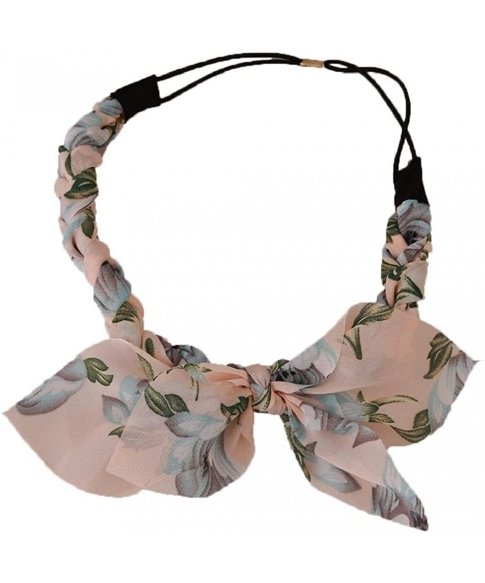 Headbands Women Chiffon Floral Bowknot Braid Headband Rabbit Ear Elastic Hairband - Pink - CF185TWOUG7 $11.44