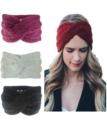 Cold Weather Headbands Womens Winter Knitted Headband Soft Crochet Knotting Hair Band Turban Headwrap Hat Cap - Red White Bla...
