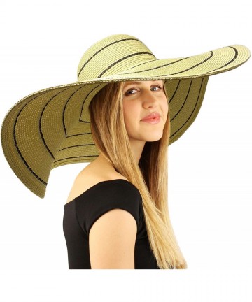 Sun Hats Summer Elegant Derby Big Super Wide Brim 8" Brim Floppy Sun Beach Dress Hat - Striped Lurex Natural - CI195IOQAYH $4...