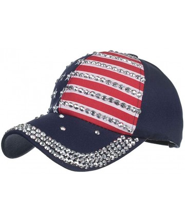 Sun Hats American Embroidered Baseball Cap Adjustable Rhinestone - Navy - CX18RTT2Z4W $24.01