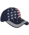 Sun Hats American Embroidered Baseball Cap Adjustable Rhinestone - Navy - CX18RTT2Z4W $16.29