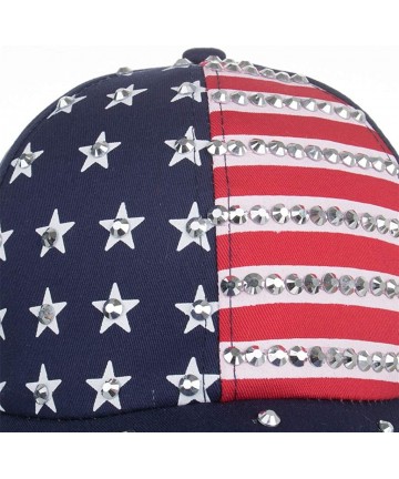 Sun Hats American Embroidered Baseball Cap Adjustable Rhinestone - Navy - CX18RTT2Z4W $16.29
