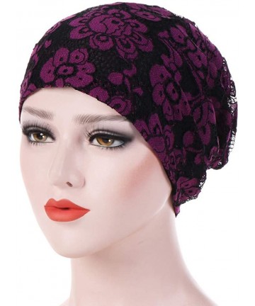 Skullies & Beanies Clearance Women Lace Floral Winter Warm Beanie Caps Hat - Purpleâ - CU18HWKXT5Q $17.32