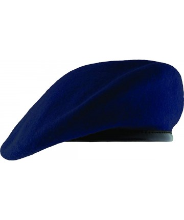 Berets Unlined Beret with Leather Sweatband (7 1/4- Dark Royal Blue) - CF11WV9YKQF $25.84