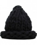 Skullies & Beanies Women's Winter Warm Thick Oversize Cable Knitted Beaine Hat with Pom Pom - (7020) Black - CO187I88SLE $14.51