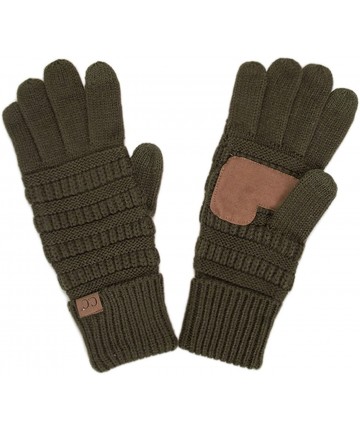 Skullies & Beanies Trendy Warm Chunky Soft Stretch Cable Knit Beanie and Gloves Set - New Olive - CP12NSGYJFN $33.27