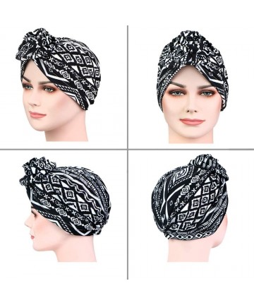 Skullies & Beanies 2 Pieces Elastic Turban Cap- Twist Headwraps Beanie with Knotted Flower Perfect for Women - Dofa-4 - C318T...