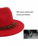Fedoras Unisex Wide Brim Felt Fedora Hats Men Women Panama Trilby Hat with Band - Red - C018KR55NLC $21.25