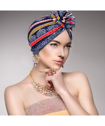 Skullies & Beanies 2 Pieces Elastic Turban Cap- Twist Headwraps Beanie with Knotted Flower Perfect for Women - Dofa-4 - C318T...
