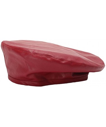 Berets Women's Adjustable PU Leather Beret Hat - Red - CY188AX7H8S $17.28