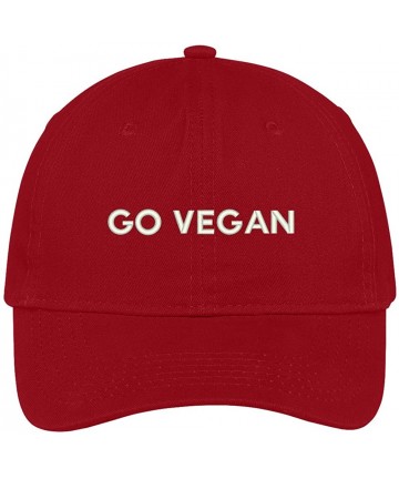 Baseball Caps Go Vegan Embroidered Soft Low Profile Adjustable Cotton Cap - Red - CE12NZNKX95 $25.75