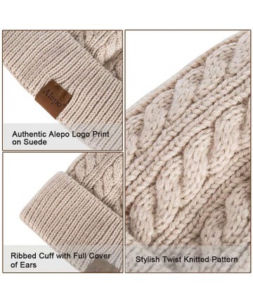 Skullies & Beanies Womens Winter Beanie Hat- Warm Fleece Lined Knitted Soft Ski Cuff Cap with Pom Pom - Navy - CG18X5OGQIW $1...