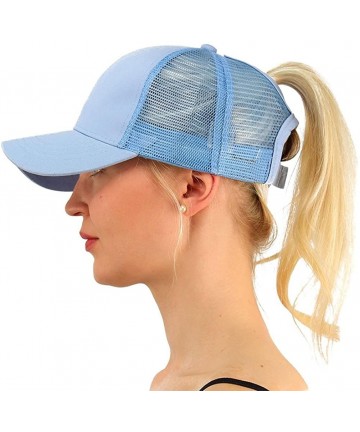 Baseball Caps Women Girls Ponytail Cap Messy Buns Trucker Plain Baseball Dad Hat Adjustable - Light Blue - CO18CYTMN2S $15.02