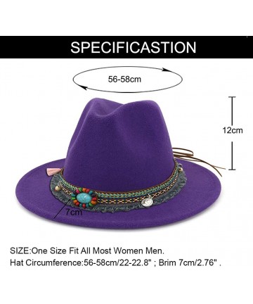Fedoras Men Women Vintage Felt Fedora Hat Wide Brim Panama Hats with Buckle - Purple - CN196A94TX3 $20.86