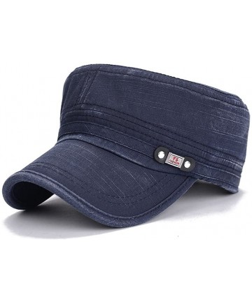 Baseball Caps Adjustable Flat Top Cap Solid Brim Army Cadet Style Military Hat Baseball Cap - Blue - C817YHY7GG6 $16.88