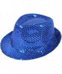 Fedoras Solid Color Sequins Fedora Hat - Royal Blue - CN11DNXCERF $12.85