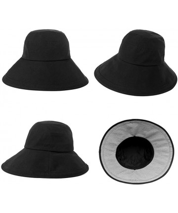 Sun Hats Womens UPF50+ Summer Sunhat Bucket Packable Wide Brim Hats w/Chin Cord - 00021_black - CB18RZTZK8C $27.44