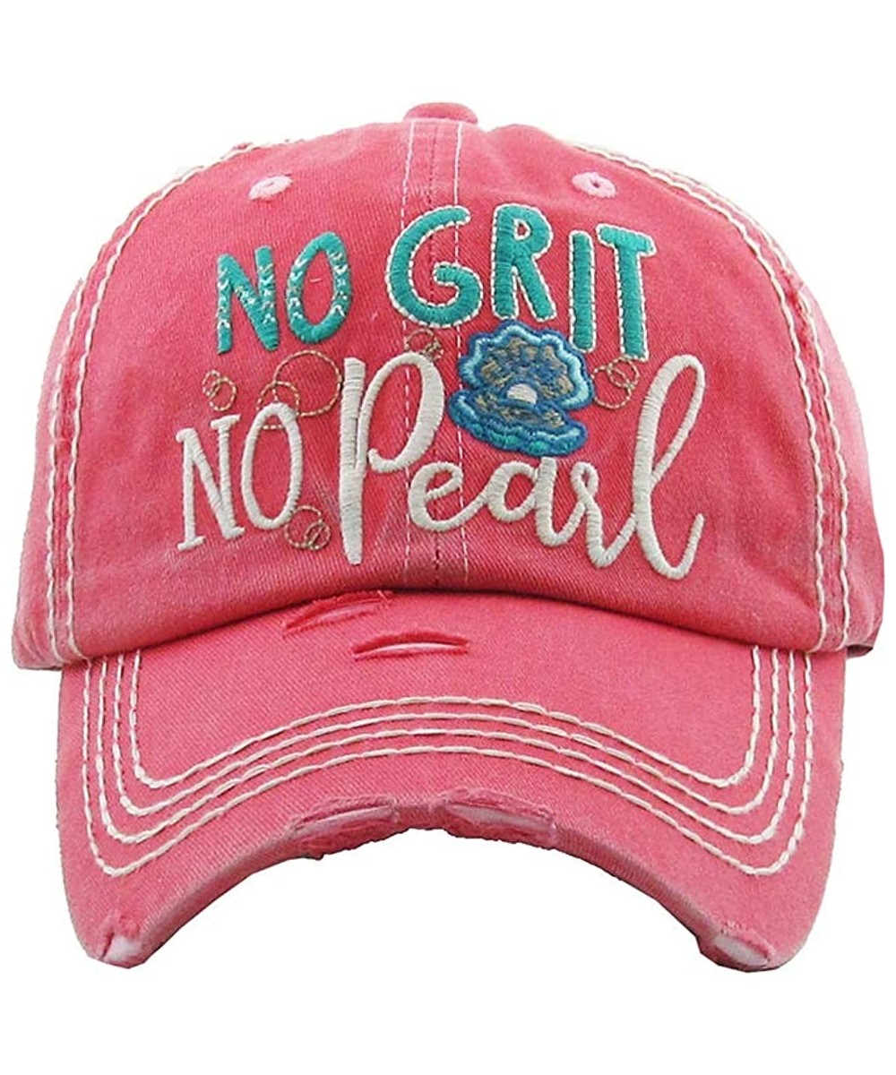 Baseball Caps KBETHOS No Grit Not Pearl Ladies Vintage Distressed Stitch Baseball Cap Hat - Hot Pink - CO18ZUOARU4 $27.49