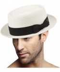 Fedoras Men's Everyday Light Summer Ribbon Porkpie Boater Derby Fedora Sun Hat - White - CZ18Q7ZN3Q0 $34.29