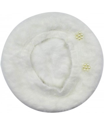 Berets Women Soft Rabbit Fur French Beret Elegant Pearls Winter Warm Beanie Hat - White - CZ18YRZK79T $19.62