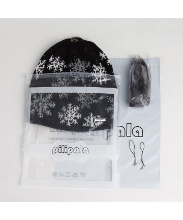 Skullies & Beanies Women's Slouchy Beanie Hat with Fur Pompom Warm Winter Hat - Black Snowflake( Gray Pompom) - CW185K8XETA $...
