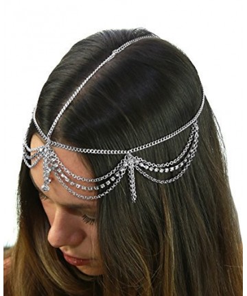 Headbands Women's Bohemian Fashion Head Chain Jewelry - 3 Draping Front Rhinestone- Silver-Tone - Silver-Tone - C111SOBKA8P $...