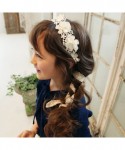 Headbands Girls Pearl Floral Princess Dress Headband Flower Wreath Costumes Handmade Garland Crown Halo with Long Ribbon - CD...