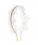 Headbands Girls Pearl Floral Princess Dress Headband Flower Wreath Costumes Handmade Garland Crown Halo with Long Ribbon - CD...