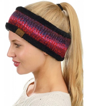 Cold Weather Headbands Women's Multicolored Stretchy Knit Black Sherpa Lined Ear Warmer Headband - Rust Mix - CV18IZHNXS7 $20.31