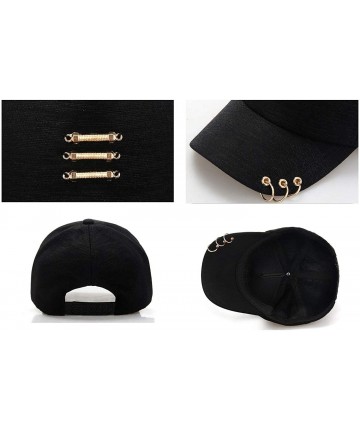 Baseball Caps Unisex Baseball Cap Fashion Screw Hoop Adjustable Plain Dad Hat for Women Men - Black - CZ18QG4W6O3 $13.22