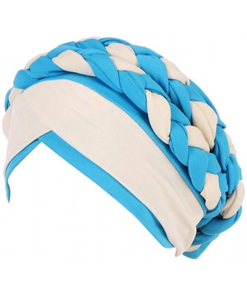Skullies & Beanies Chemo Cancer Turbans Hat Cap Twisted Braid Hair Cover Wrap Turban Headwear for Women - Lake Blue Beige - C...