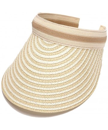Visors Women UV Sun Protection Packable Straw Wide Brim Beach Visor Sun Hat - Beige - CN196LZ9ZDM $16.94