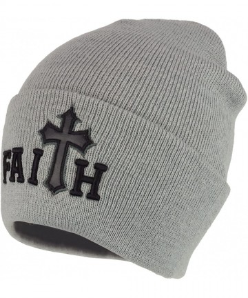 Skullies & Beanies Faith Cross Embroidered Winter Long Cuff Beanie - Grey - CY189KYX3EN $20.16