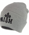 Skullies & Beanies Faith Cross Embroidered Winter Long Cuff Beanie - Grey - CY189KYX3EN $20.16