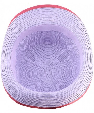 Bucket Hats Stylish Flat Top Paper Woven Porkpie Bucket Hat w/Solid Color Bow - Lavender - CC11LKLGCLL $19.28