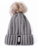 Skullies & Beanies Fleece Lined Women Winter Beanie Hats Faux Fur Pom Pom Beanie Hat - Gray Tan - CG18I5SI3LL $12.85