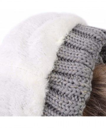 Skullies & Beanies Fleece Lined Women Winter Beanie Hats Faux Fur Pom Pom Beanie Hat - Gray Tan - CG18I5SI3LL $12.85