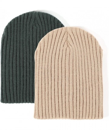 Skullies & Beanies Men Women Winter Warm Beanie Soft Slouchy Knit Hat 2 Pack - Brown and Forest Green - C8194R62XOX $24.22