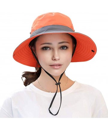 Sun Hats Adjustable Outdoor Protection Foldable Ponytail - Orange - CX18S4X2QNR $14.46