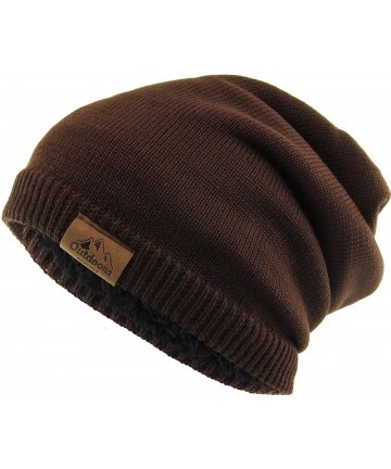 Skullies & Beanies Super Warm Slouchy Fleeced Long Beanie Warm Fur Lined Winter Knit Hat Thick Skull Cap - C918LC9ESRQ $16.08