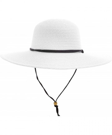 Sun Hats Women's UPF 50+ Wide Brim Braided Straw Sun Hat with Lanyard - White - CF12DUXKAWR $27.60