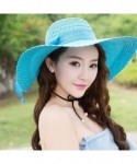 Sun Hats Women Big Bowknot Straw Hat UV Protection Beach Cap Sun Hats Floppy Foldable Roll up - Sky Blue - CQ18SMWXX57 $17.40